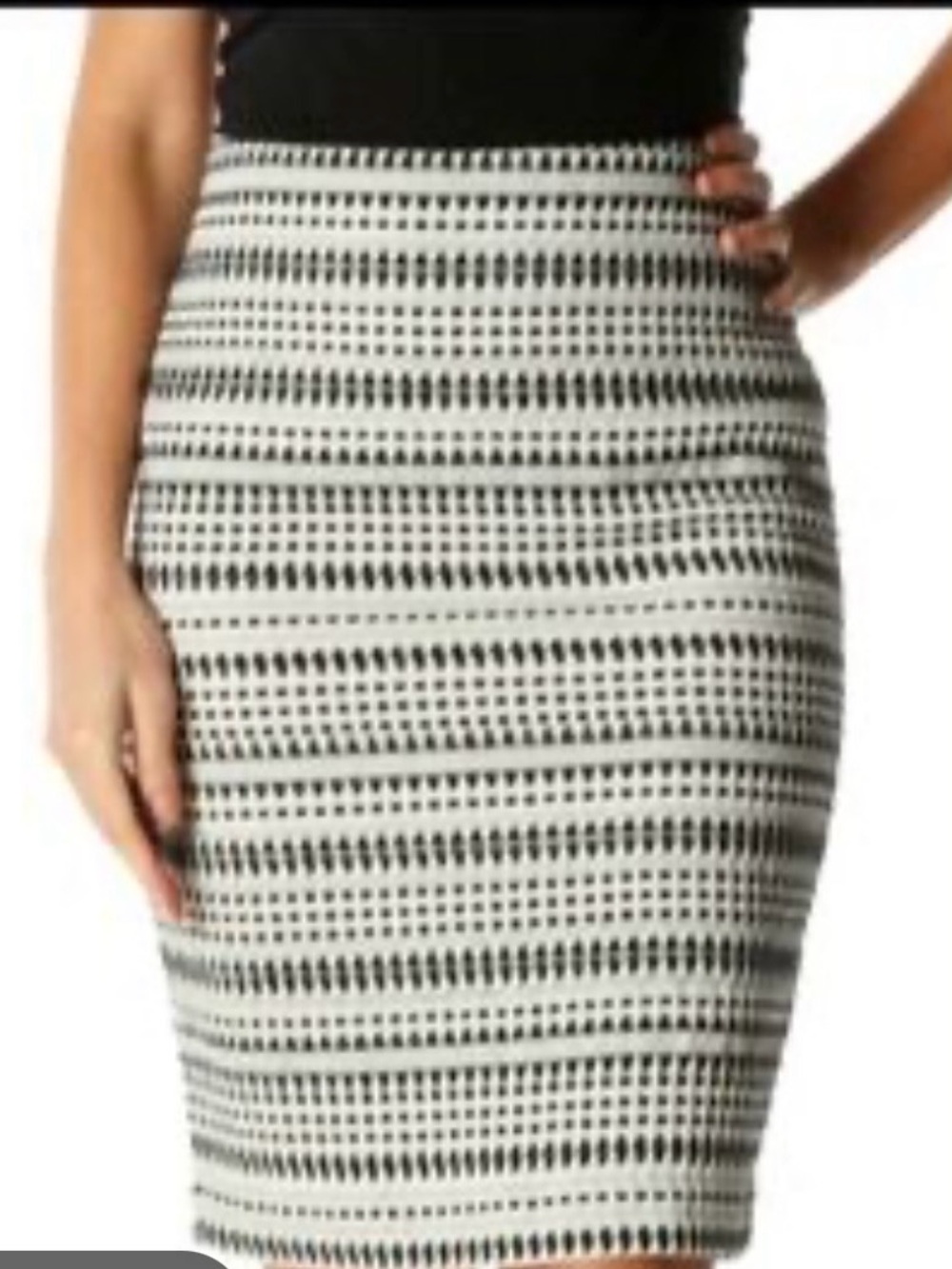 LOFT Black and White Geometric Pencil Skirt